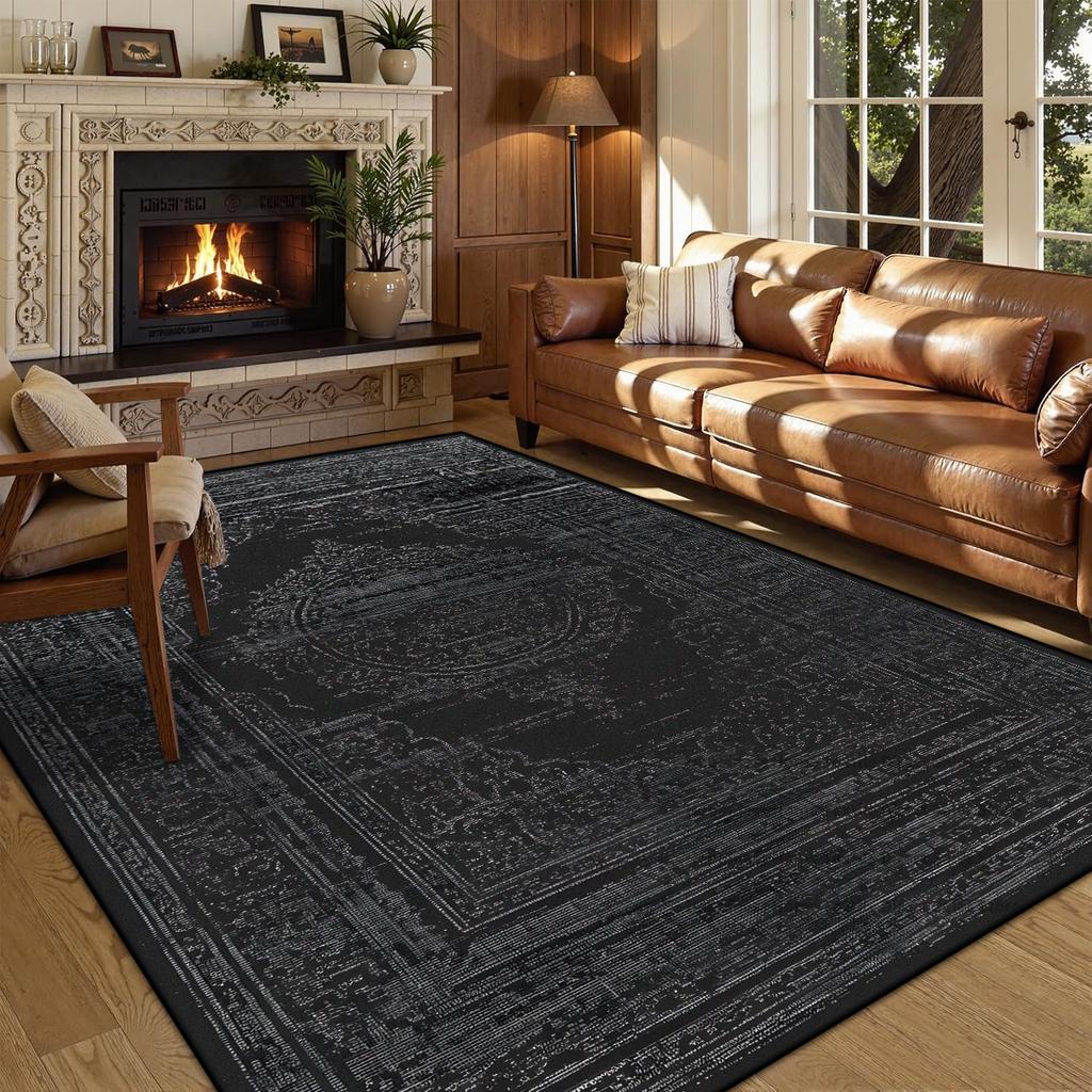 Persian American Black Carpet Large Area Living Room Decoration Home Retro Ethnic Bedroom Rug Cloakroom Lounge Soft Mat Washable