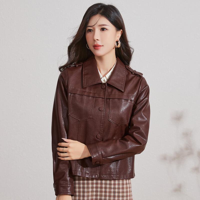 Sanpowa Women's Slim-Fit Long Sleeve Faux Leather Jacket