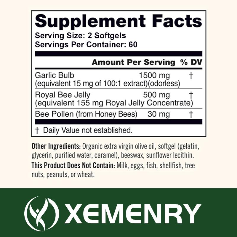 XEMENRY High-Absorption Garlic Capsules, Antioxidant, Immune System Boosting, Suitable for Adults
