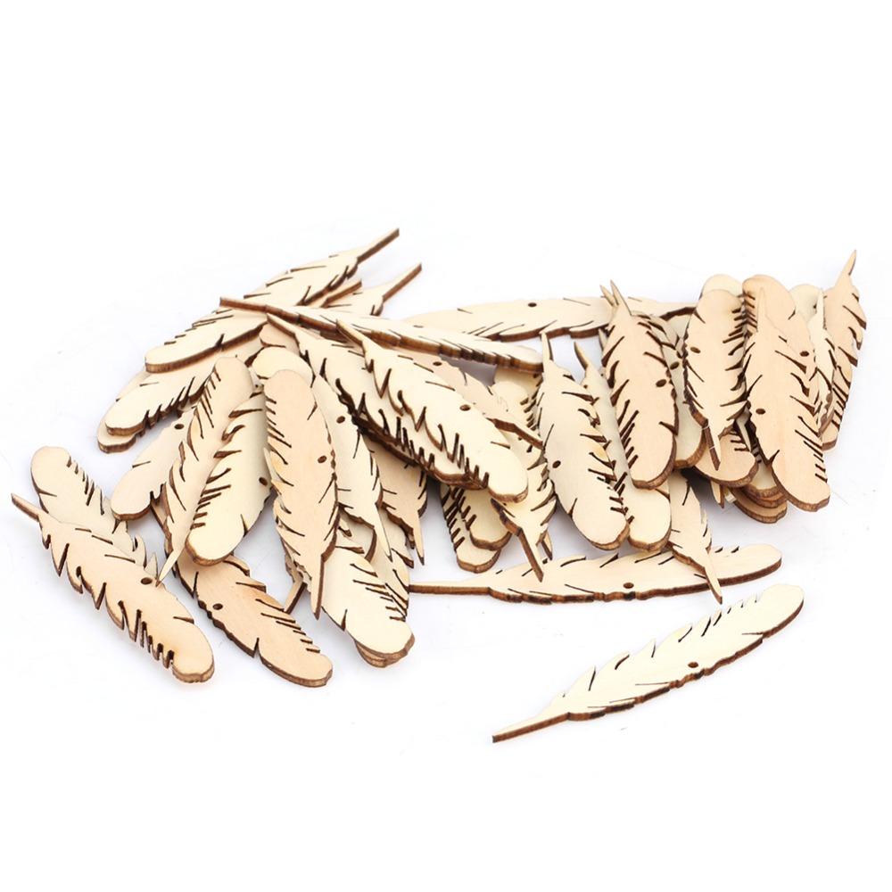 50pcs Unfinished Wood Wooden Craft Tags Feather Wood Feather Cutouts  Wall Decoration