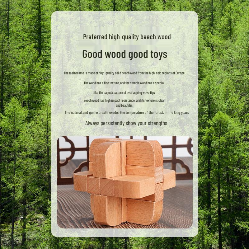 Beech Wood Kongming Luban Lock Brain Teaser - High Difficulty Educational Puzzle Toy