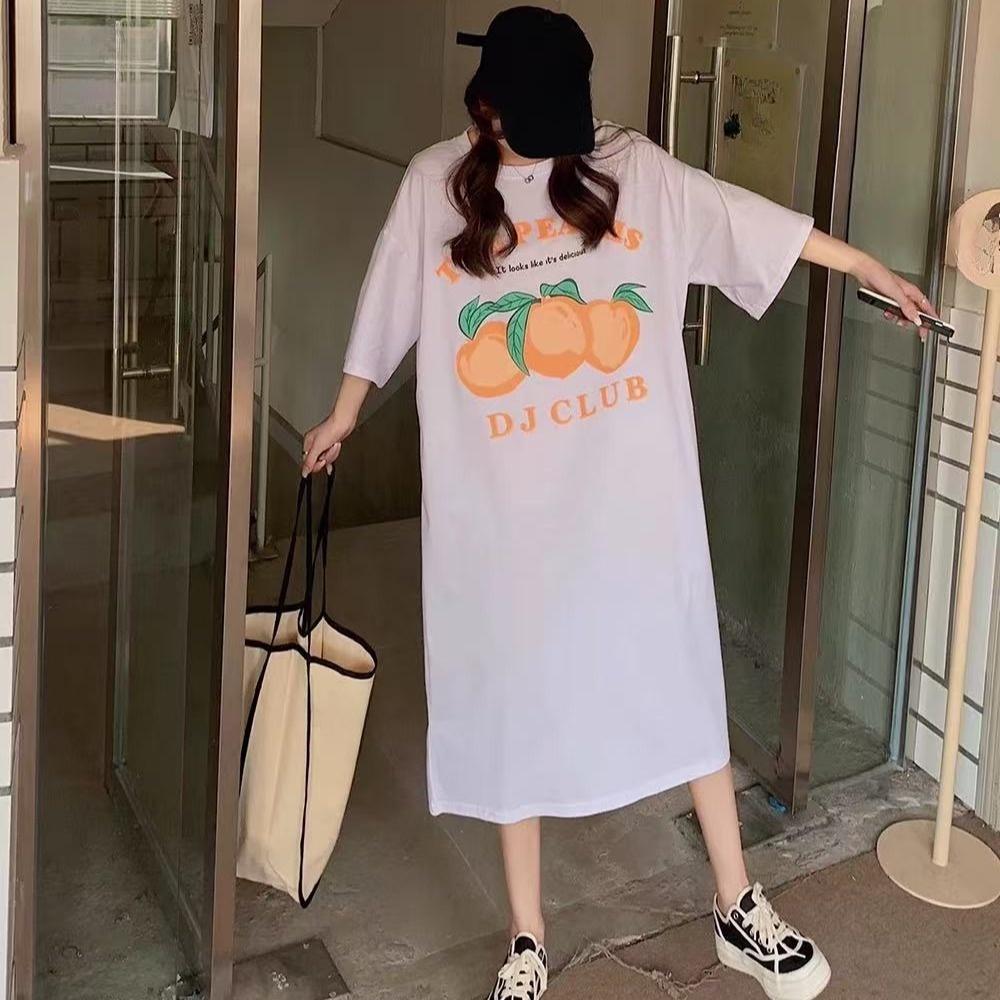 

Жіноча футболка-сукня великого розміру вільного крою з круглим вирізом та короткими рукавами, сукня в довгому розслабленому стилі, сукня для сну довжиною до коліна M білий