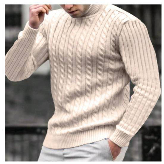 Men's Autumn/Winter 2025 High Neck Solid Color Cable Knit Sweater Pullover