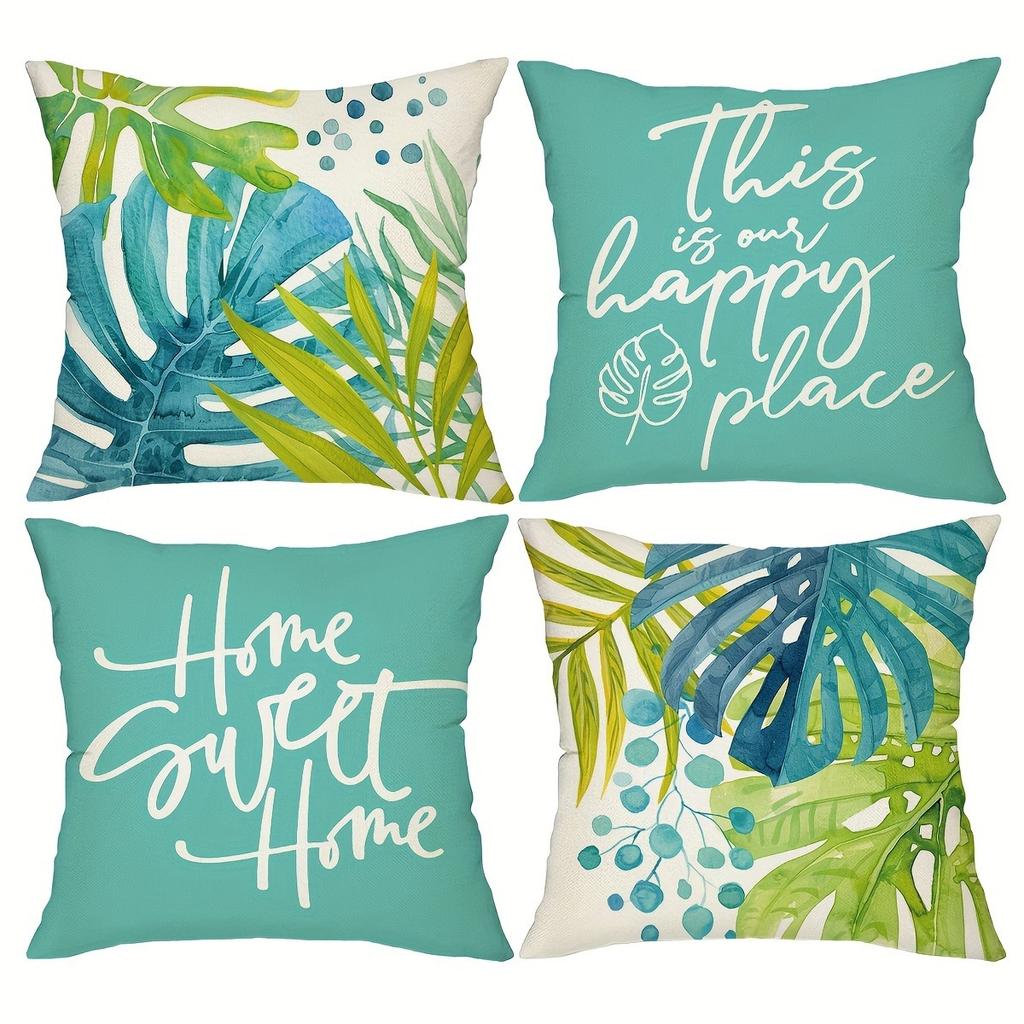 Tropical Plant Leaf Pattern Printed Pillowcase, SWEET HOME Design, Room Decoration Cushion Cover Living Room Sofa Cushion Cover