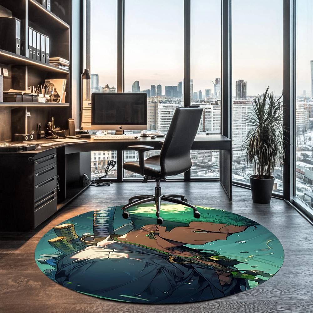 Roronoa Zoro Printed Round Rug Carpet Chair Rug Area Rug Entryway Doormats,for Office Chair Living Room Bedroom Kitchen Room.