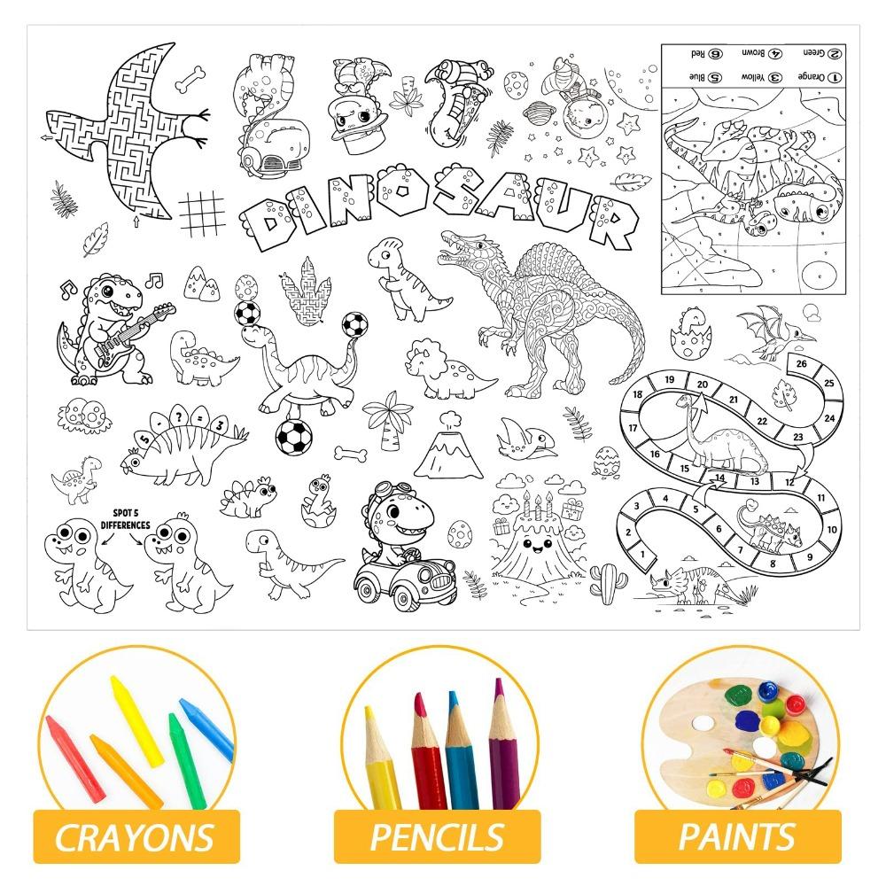 Birthday Dinosaur Space Large Coloring Tablecloth Banner Color-in Activities Games  Party Supplies