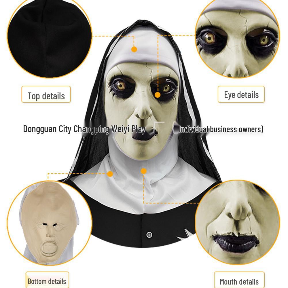 Horror Nun Mask - Ghost Face Headgear for Halloween Masquerade & Pranks
