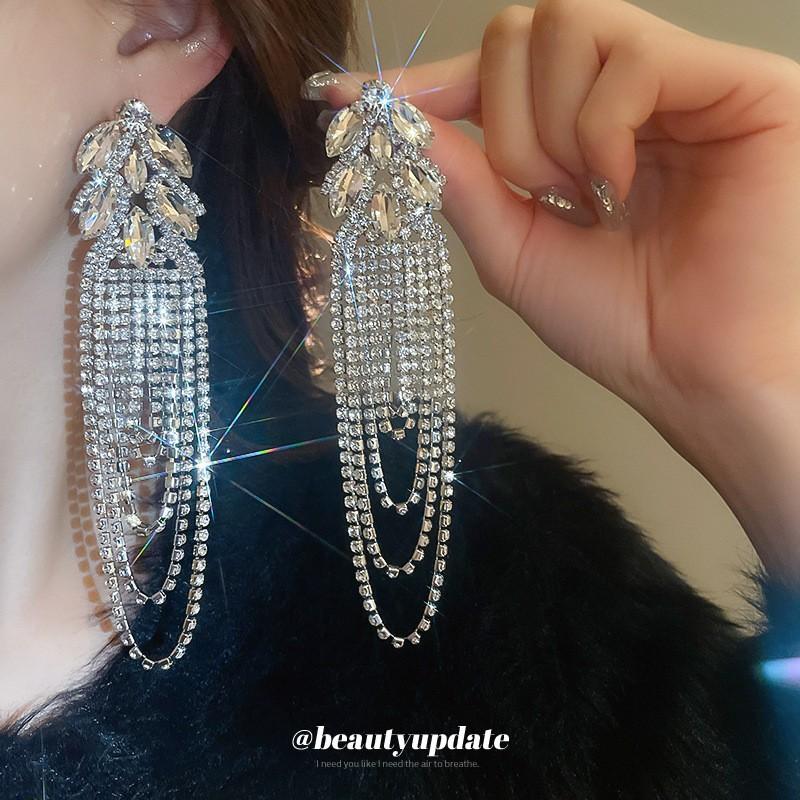European & American Style Silver Needle Full Rhinestone Irregular Drop Earrings - Exquisite Luxury Design, Niche Fashion Versatile Earrings