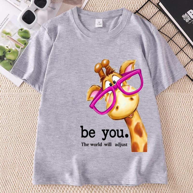 Funny Giraffe Print Short Sleeve TShirt Unisex Unisex Round Neck Casual Streetwear Cotton Printed Graphic Tees Unisex Clothes