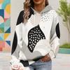 Women Plus Size Black White Floral Printed Long Sleeve Drawstring Hood Kangaroo Pocket Pullover Hoodie