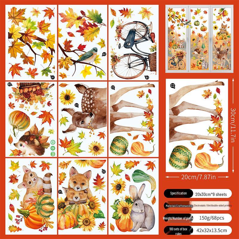 Αυτοκόλλητα Παραθύρου Φύλλα Σφενδάμου Φθινοπώρου για την Ημέρα των Ευχαριστιών - Δημιουργικά Στατικά Αυτοκόλλητα Τοίχου