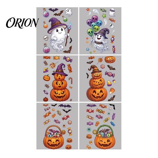 Home Window Ornaments Halloween Cartoon Cling Stickers, Ghost Pumpkin Candy Glass Decals, Self-Adhesive Removable Party Venue Backgrounds Art