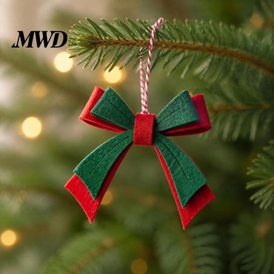 Indoor Tree Hanging Decor Christmas Bow Ornament, Red Green Boot Bowknot Pendant, Xmas Festive Window Handle Felt Decoration for Holiday Home