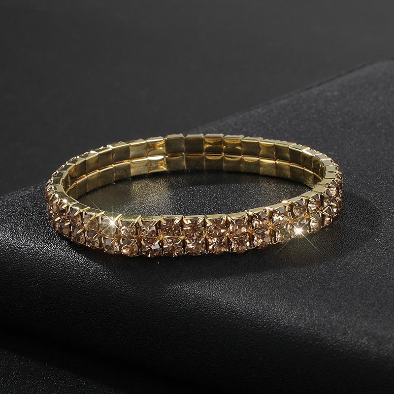 Full Diamond Bracelet Exaggerated Rhinestone Bracelet Bridal Crystal Two Rows Elastic Line Bracelet Female