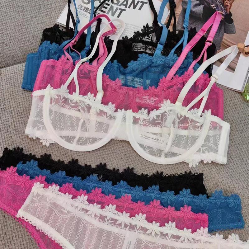 French Sexy Underwear Ultra-thin Half Cup Embroidered Lace Bra Large Chest Small Size Erotic Underwear