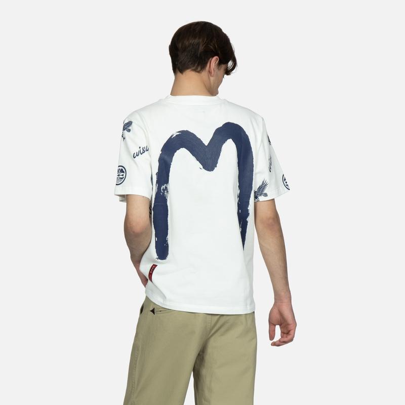 Evisu SS23 Logo Eagle Big M Short Sleeve T-Shirt Men Tops White 2ESHTM3TS579XXCT