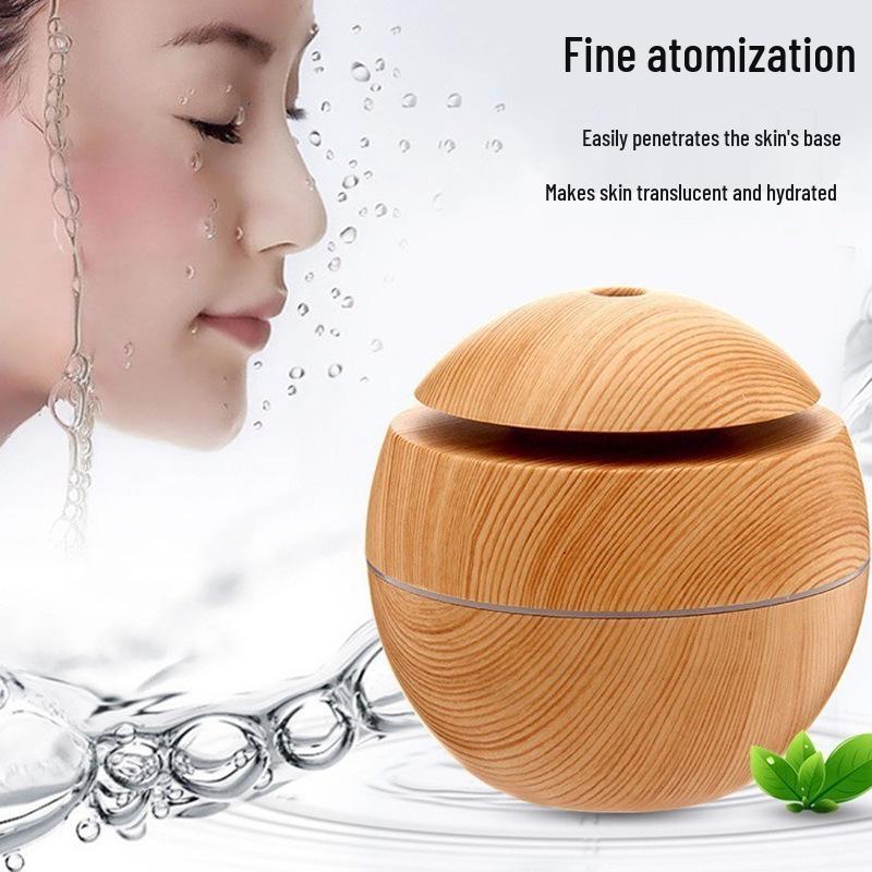 Wood Grain Ultrasonic Aroma Diffuser & USB Humidifier with Silent Lamp