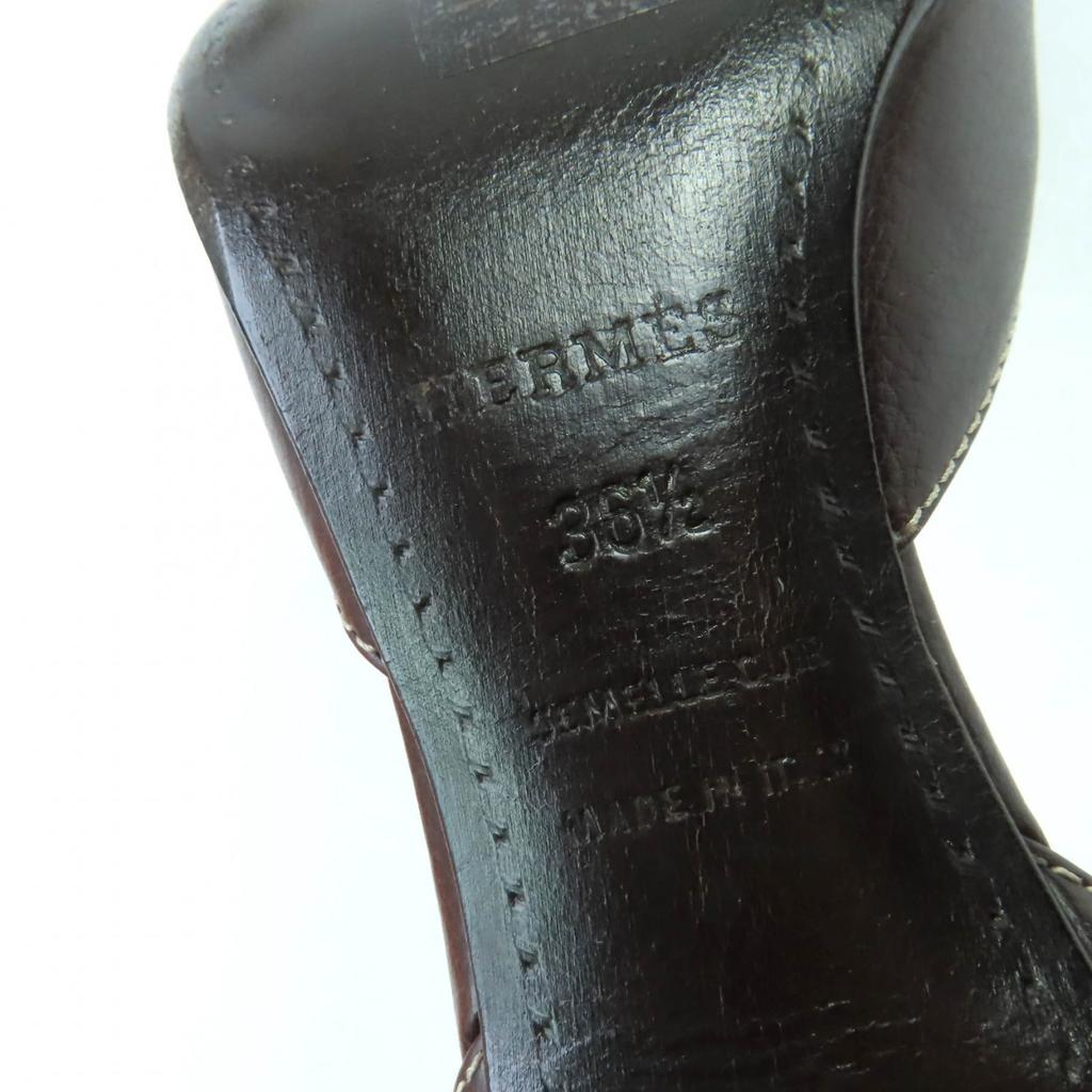 Pristine HERMES pumps Stitched Buckle Design Leather Brown leather Women 36.5 Used