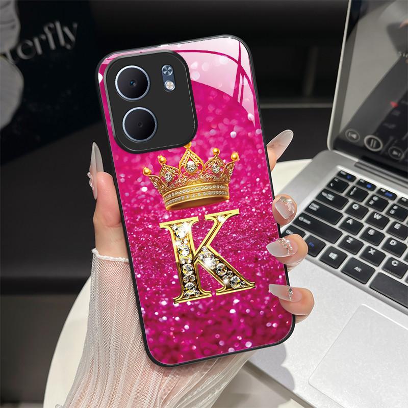 

For OPPO A5X 4G 5G CPH2725 Case Fashion Letters Design Hard Tempered Glass Back Covers For OppoA5X A 5X Shockproof Phone Shell OPPO A5x 5G