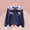 Girls' Sailor Collar Cartoon Sweatshirt - Seasonal Casual Top for Fall and Winter