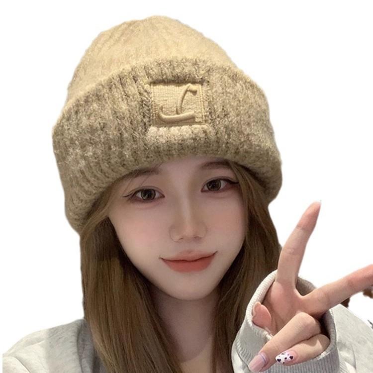 Wool Wool Hat for Women with Larger Head Circumference Keep Warm Piles of Cold Hats Knitted Ear Protection Hat Letter Embroidery