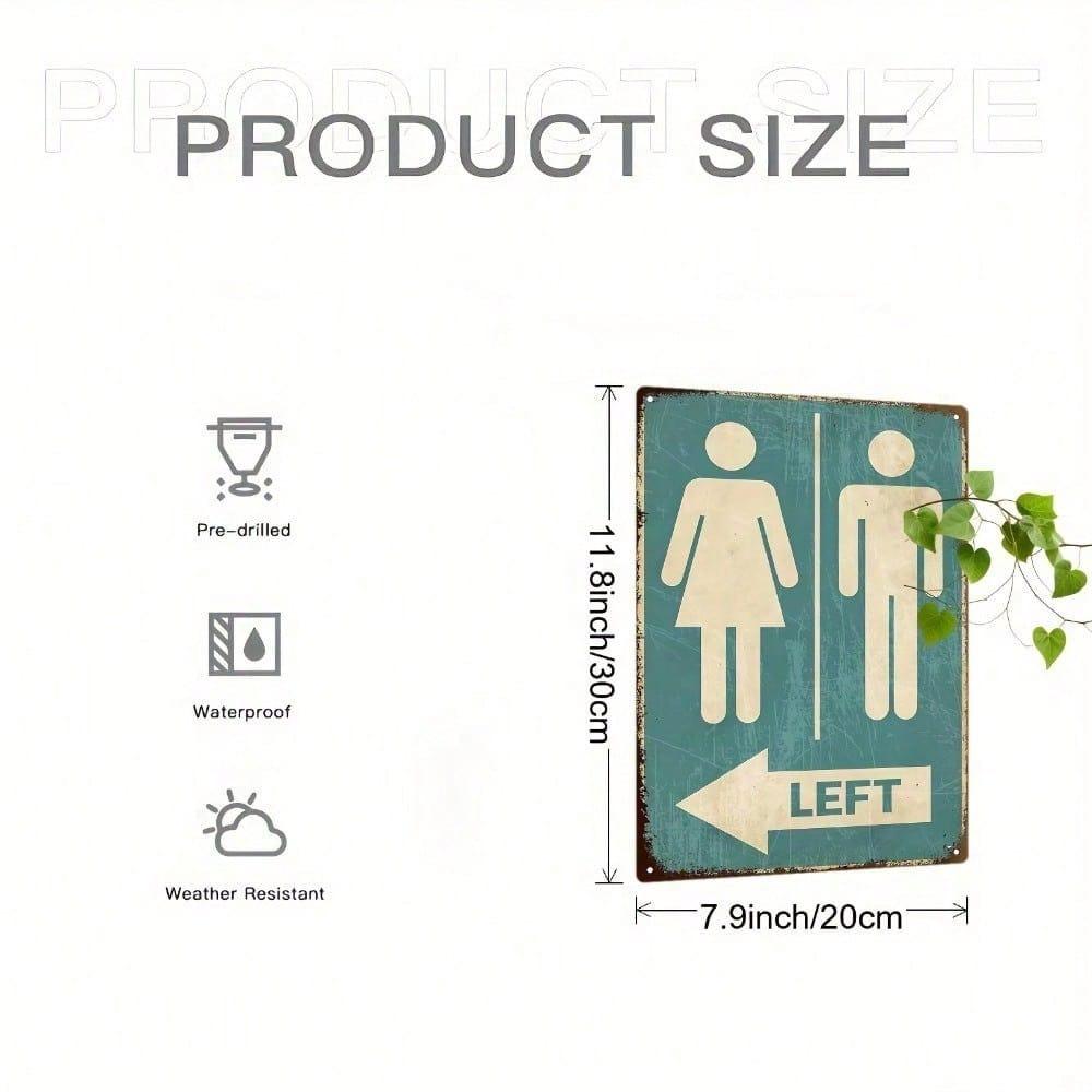 Retro Metal Tin Sign Restroom Arrow Directional, 2D Flat Wall Art, Fun Bathroom Décor, Unisex, 1pc