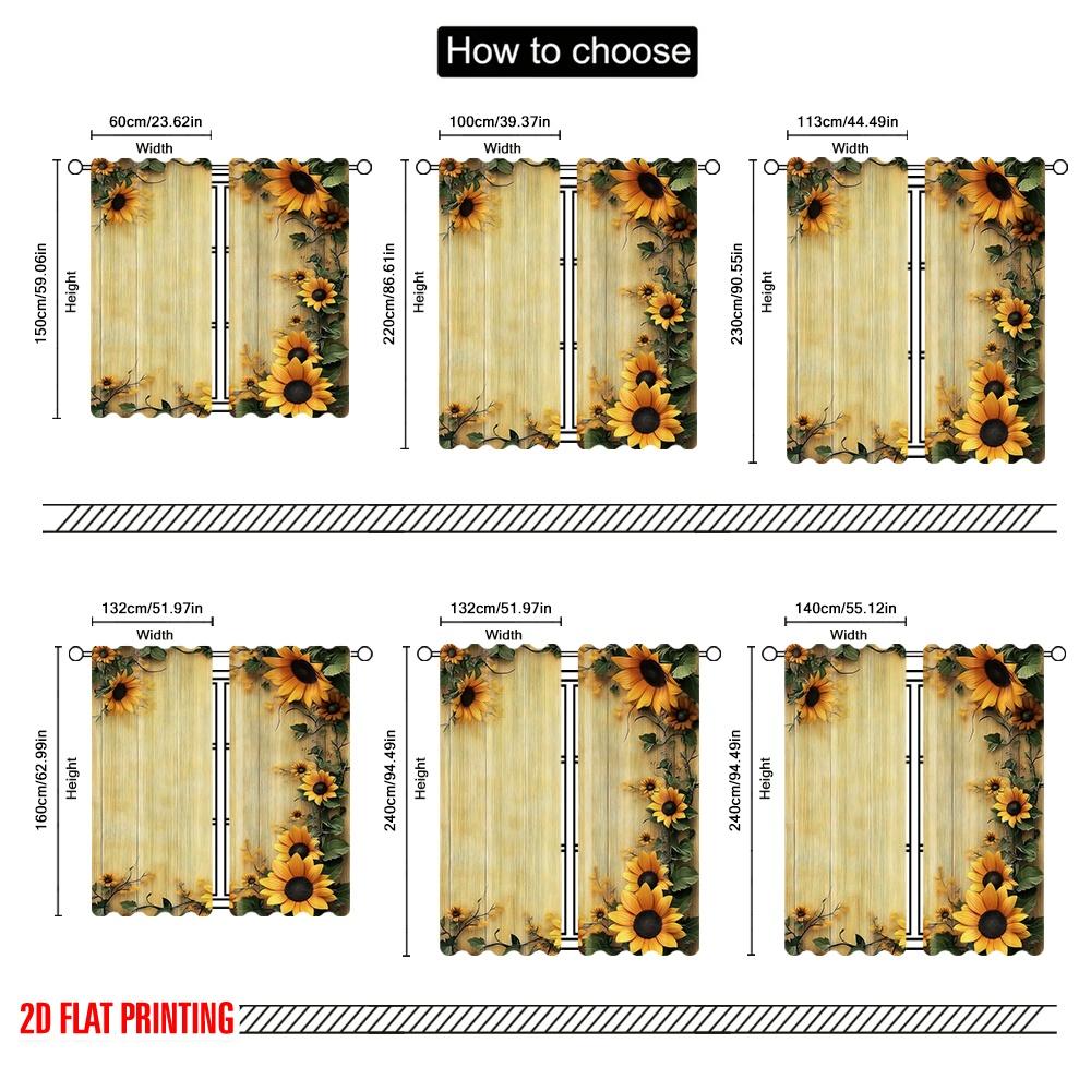 2D Flat Printing 2pc Window Drapes Sunflower Light Filter Family Party Suitable for Hotel Decoration