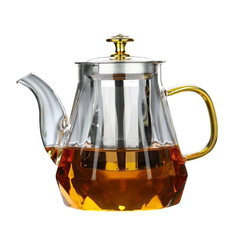 Borosilicate Glass Teapot with Stainless Steel Filter - Large Capacity Diamond Design
