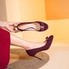 Suede not tired feet French round head bow stiletto high heels 2025 new commuter shallow mouth work single shoes women