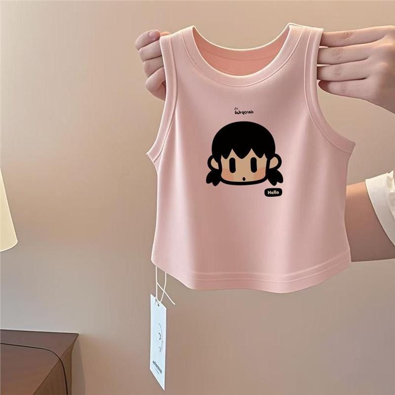 Baby Vest For Girls Tops Sleeveless Newborn Cartoon Undershirts Children  Round Neck T-Shirt Cotton Fashionable Casual Vest Toddler Clothes Summer