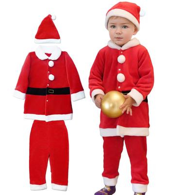 GOKEI Santa Claus Costume, Christmas Outfit for Toddlers, Babies, and Kids, Sizes 80-130, 3-Piece Set, Includes Coat, Pants, and Santa Hat, Santa