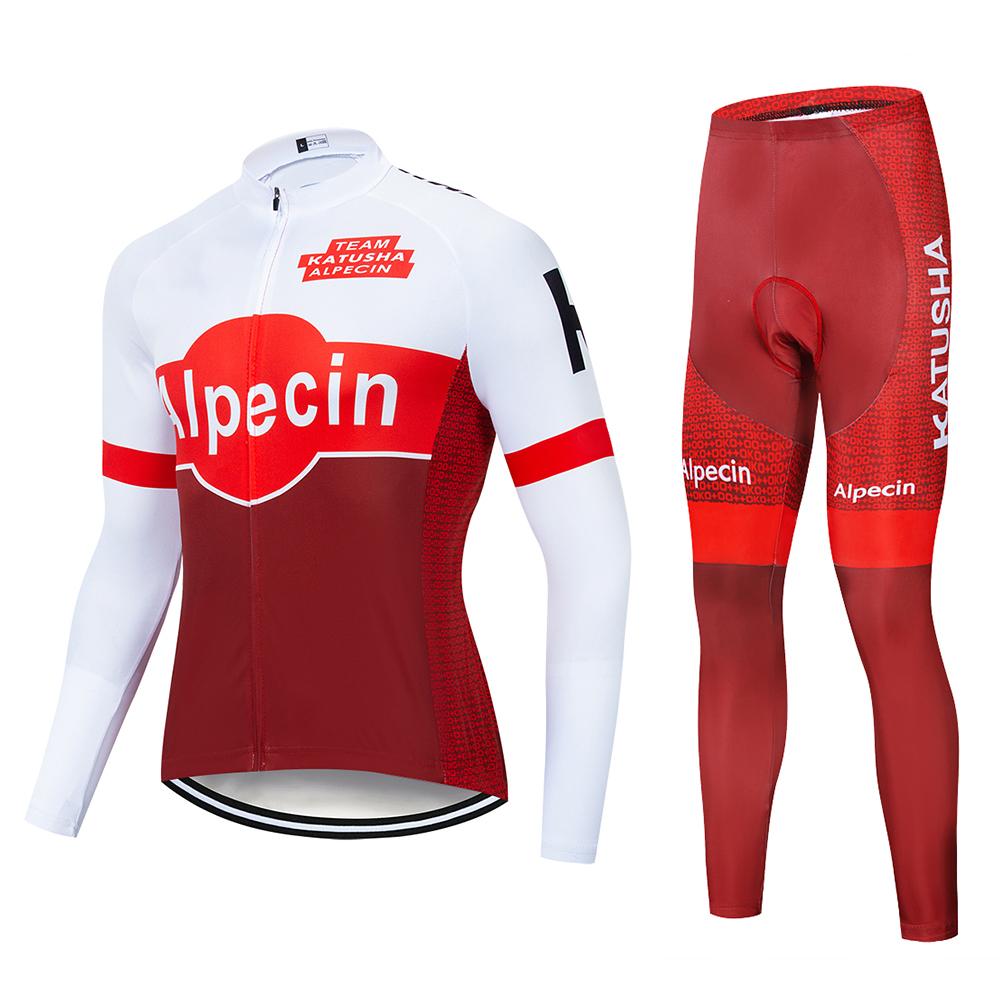 Alpecin Team Men's Cycling Jersey Long Sleeve Set MTB Bike Clothing Maillot Ropa Ciclismo Hombre Bicycle Wear 19D GEL Bib Pants