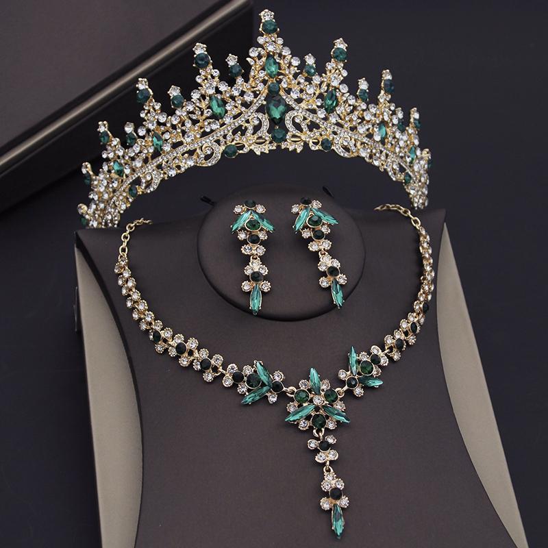 Vintage Crystal Tiaras Bridal Jewelry Sets for Women Prom Wedding Earring Necklace Set Bride Crown Jewelry Sets