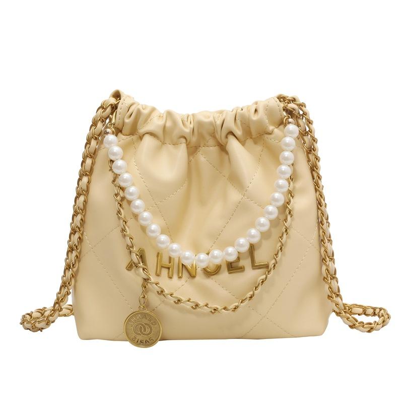 Popular small bags women's summer versatile new diamond chain messenger bag pearl bucket bag