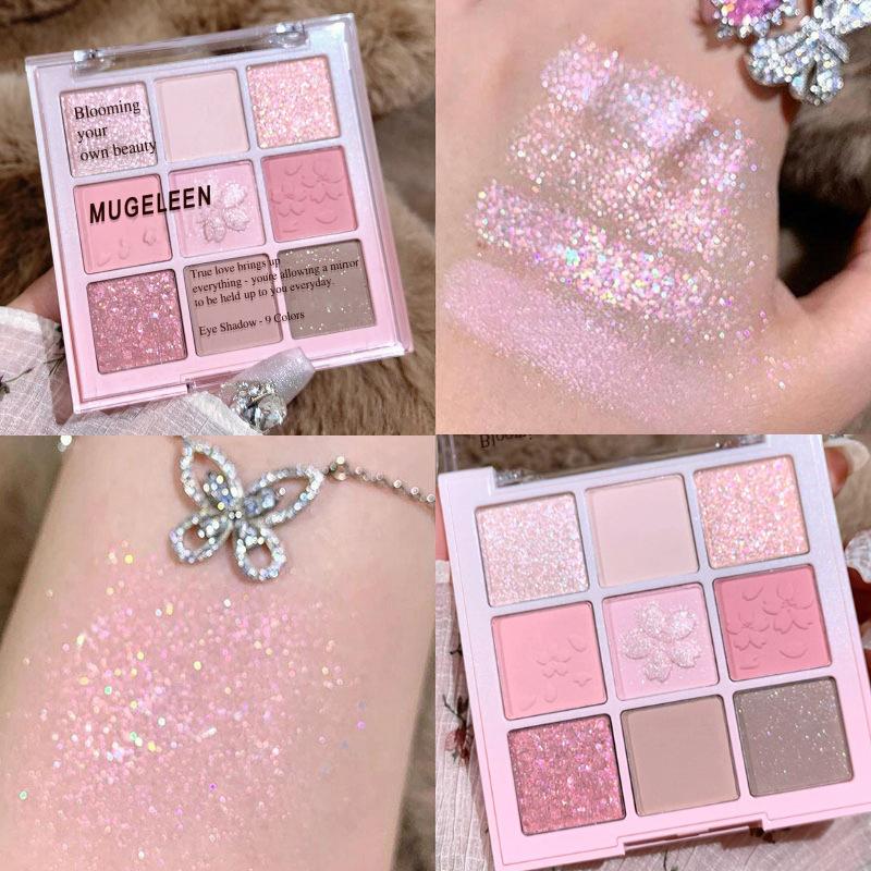 Multi-color Selection For Women Nine-Color Waterproof Matte & Glitter Eyeshadow Palette - Long-lasting, Sweat-proof, and Brightening