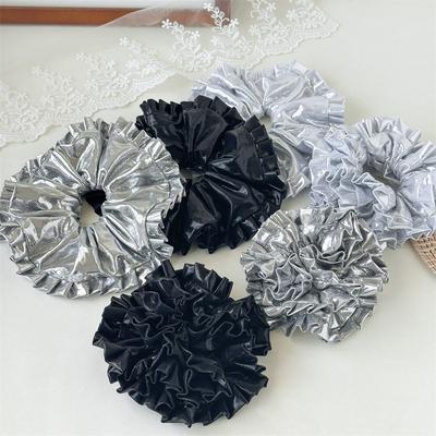 Double-layer Laser Beam Waist Long Hair Ring with Embroidered Hydrangea Pleated Hair String - An Elegant Hair Accessory for The Head.