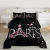 Feelyou Eiffel Tower Comforter Set Chic Paris Bedding Set Romantic Theme Comforter for Boys Girls Children Teens Black Pink Bedroom Decor Mo