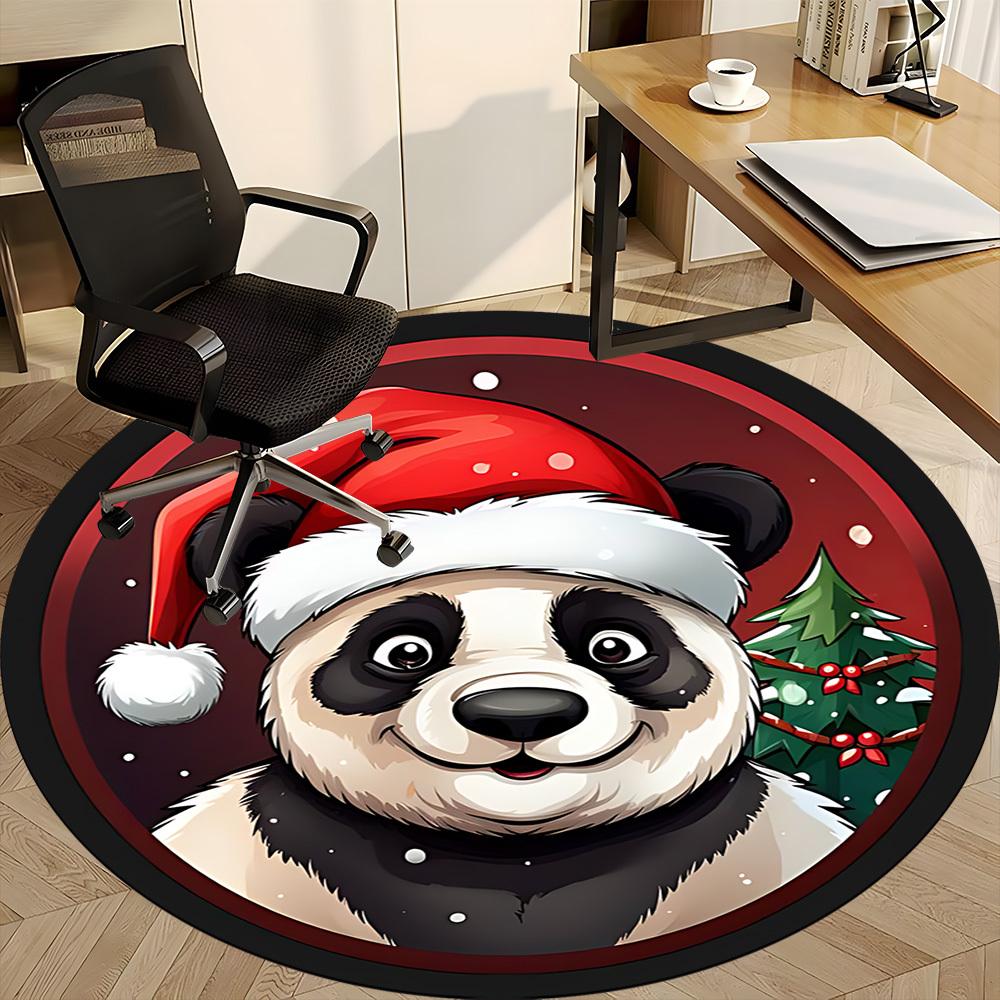 1PC Panda Christmas Office Round Area Rug,  Mat Suitable ForOffice, Under Office Chairs Bedroom Living Room Home Decor, Room Deco