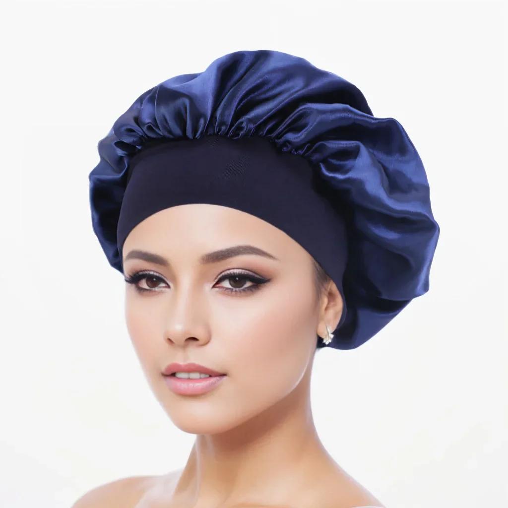New Satin Wide Brim Nightcap Silky Bonnet Hair Wrap for Sleeping Sleep Cap with Elastic Soft Band Styling Cap Hair Wrapping Tool