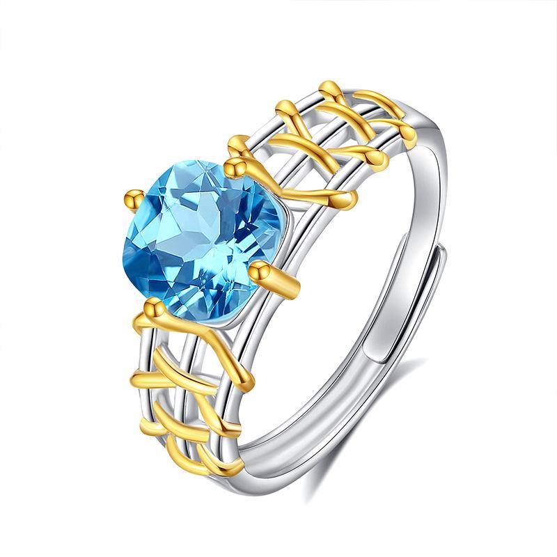 Natural Color Treasure Fashion Ring S925 Sterling Silver Adjustable Ring Women's New Niche High-end Design Jewelry Gift