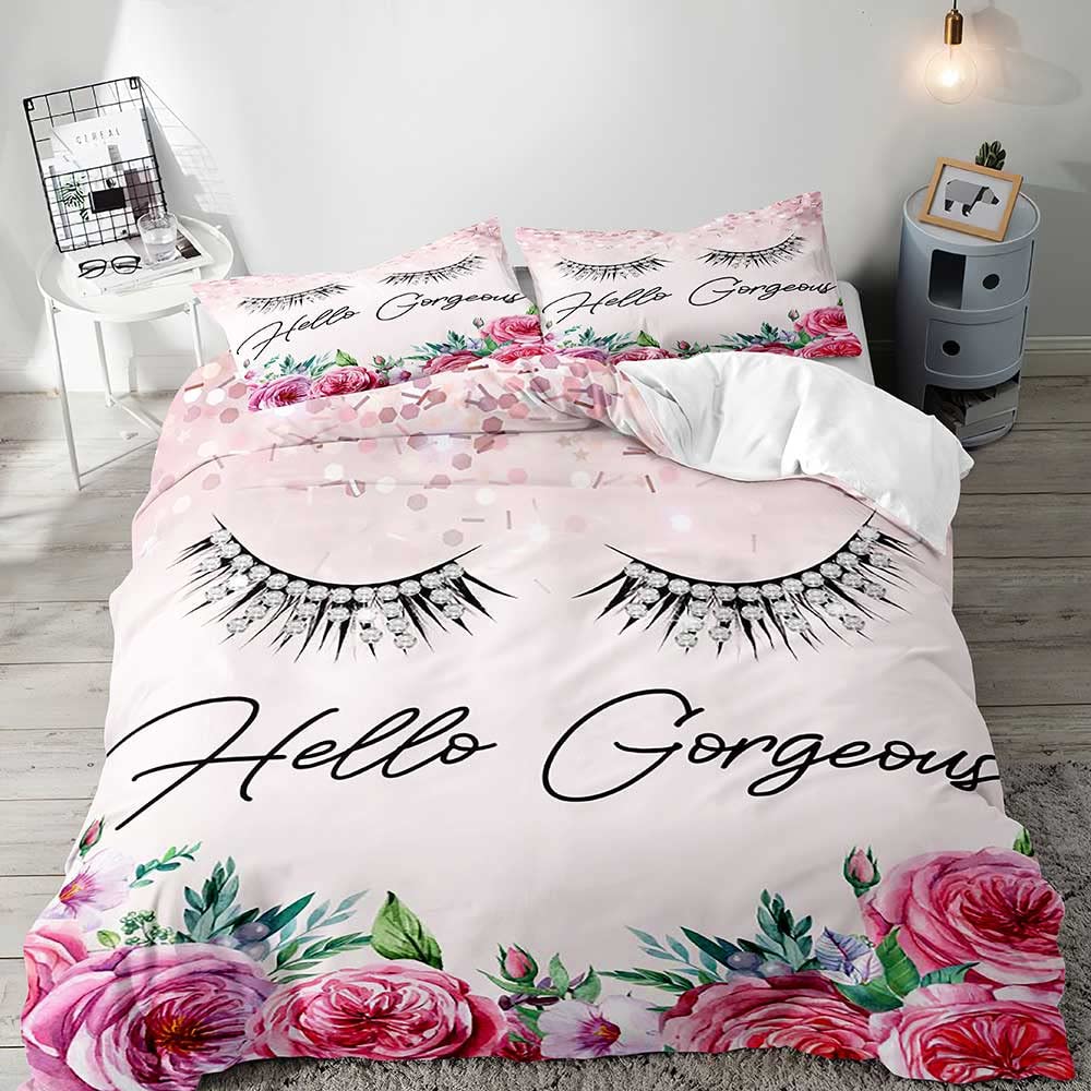 Black Eyelash Duvet Cover Set Girls Women Kids Eyelash Bedding Set Closed Eyes Pattern Design Queen King Comforter Cover Sets