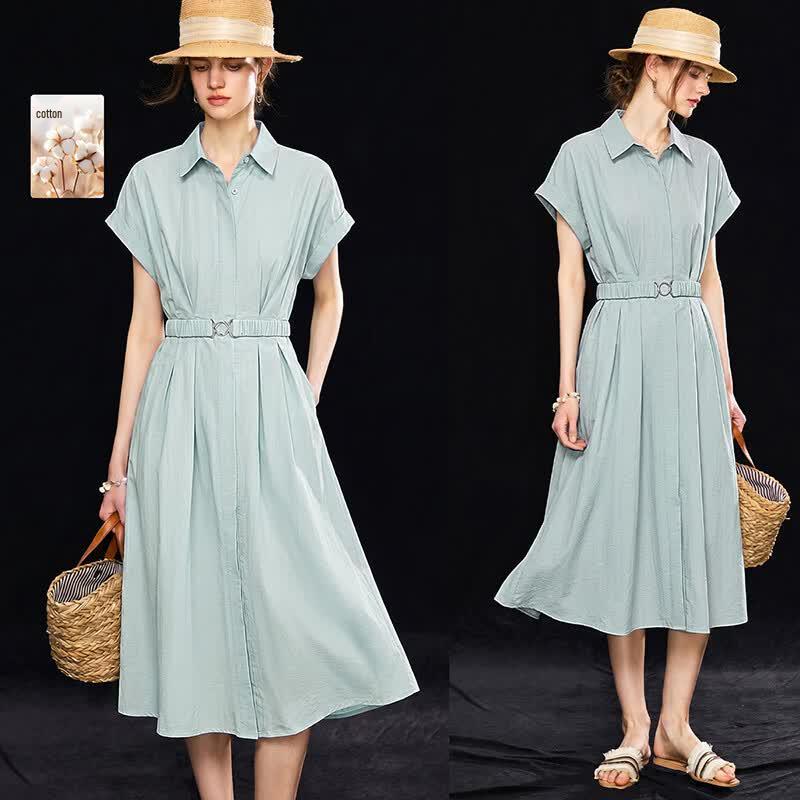Women's Cotton Blend Shirt Dress with Detachable Belt