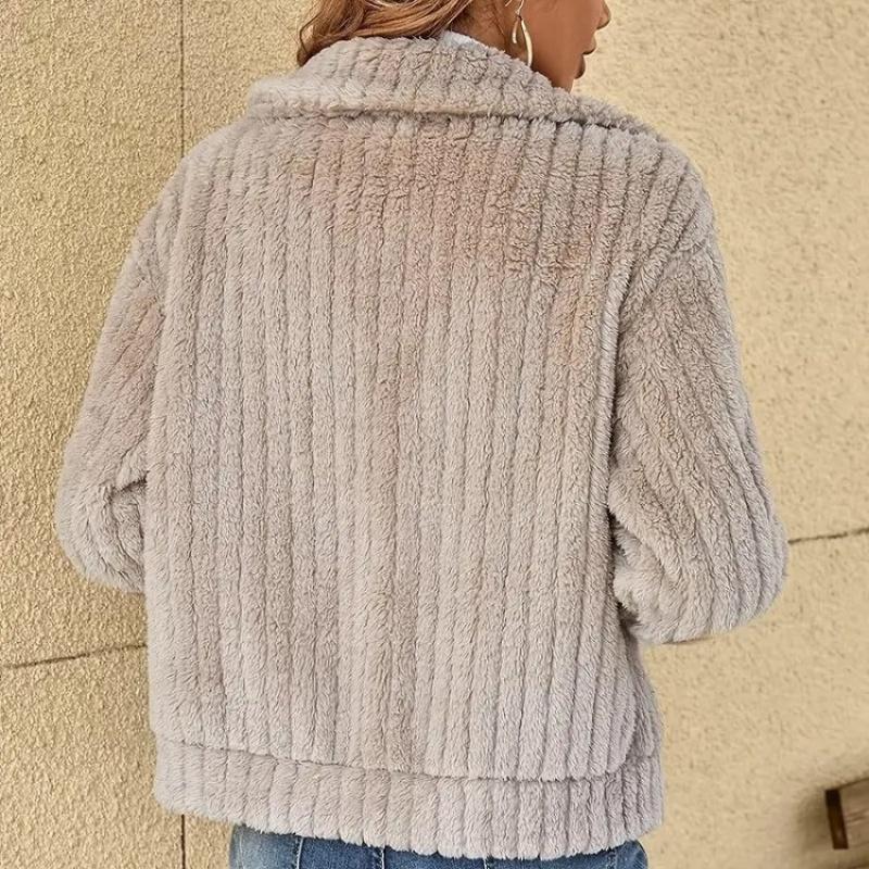 Sonbahar Kış Kadın Sıcak Tüylü Ceket Moda Patchwork Yaka Palto Kadın Zarif Günlük İş Seyahatı Tatil Dış Giyim