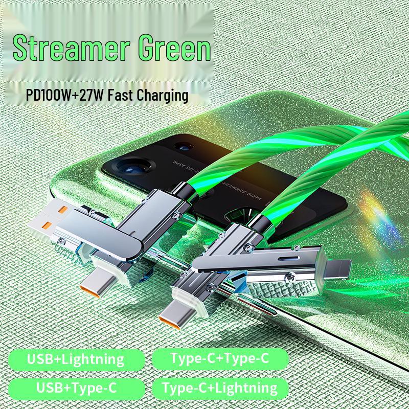 Four-in-One Luminous Fast Charging USB-C to Multi-Device Glowing Charger Cable