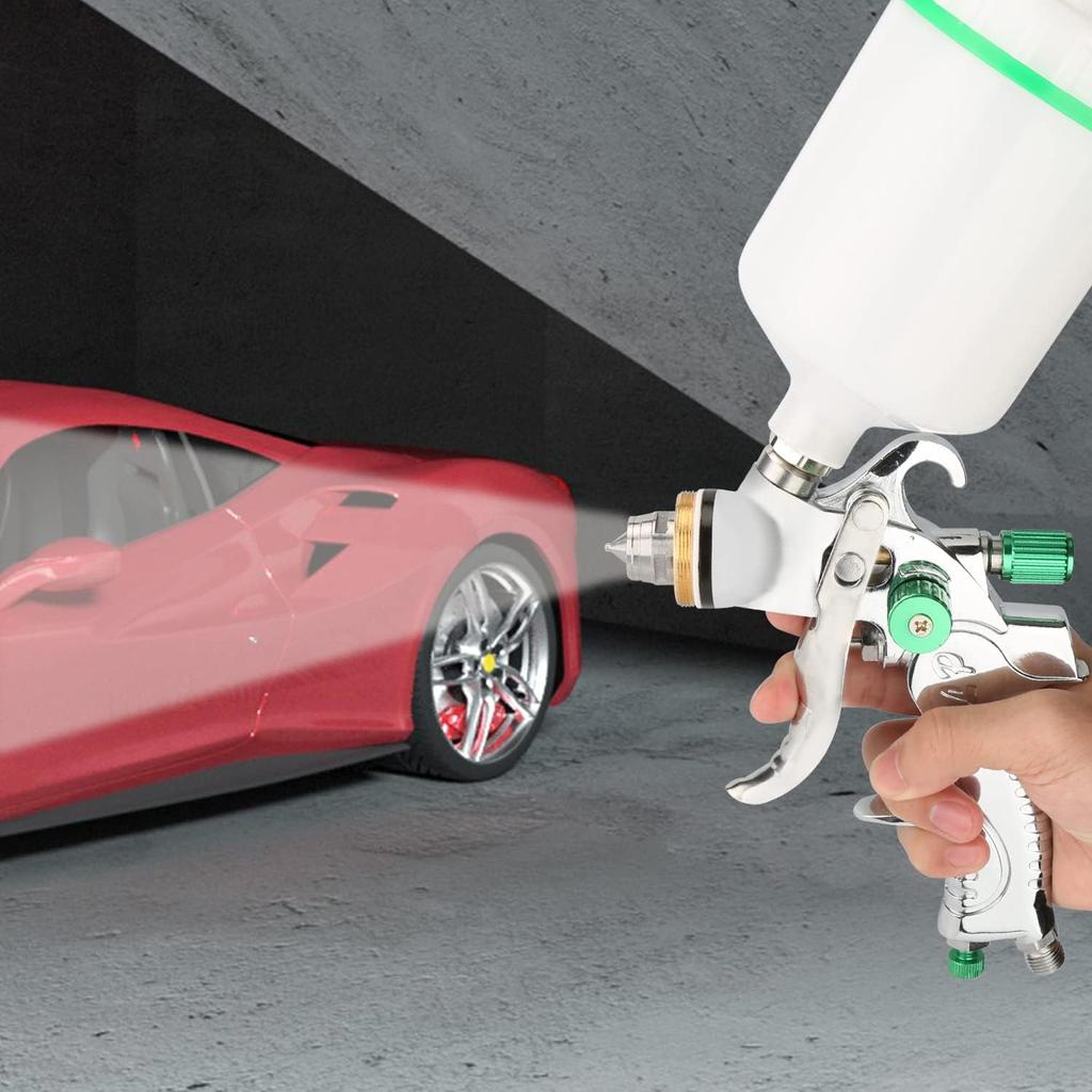 Hvlp Spray Gun, Air Spray Gun Paint Sprayer Gun with 1.4/1.7/2.0/2.5mm Nozzles, 600ml Capacity Great for Walls, Automotive, Home Improvement (Green)