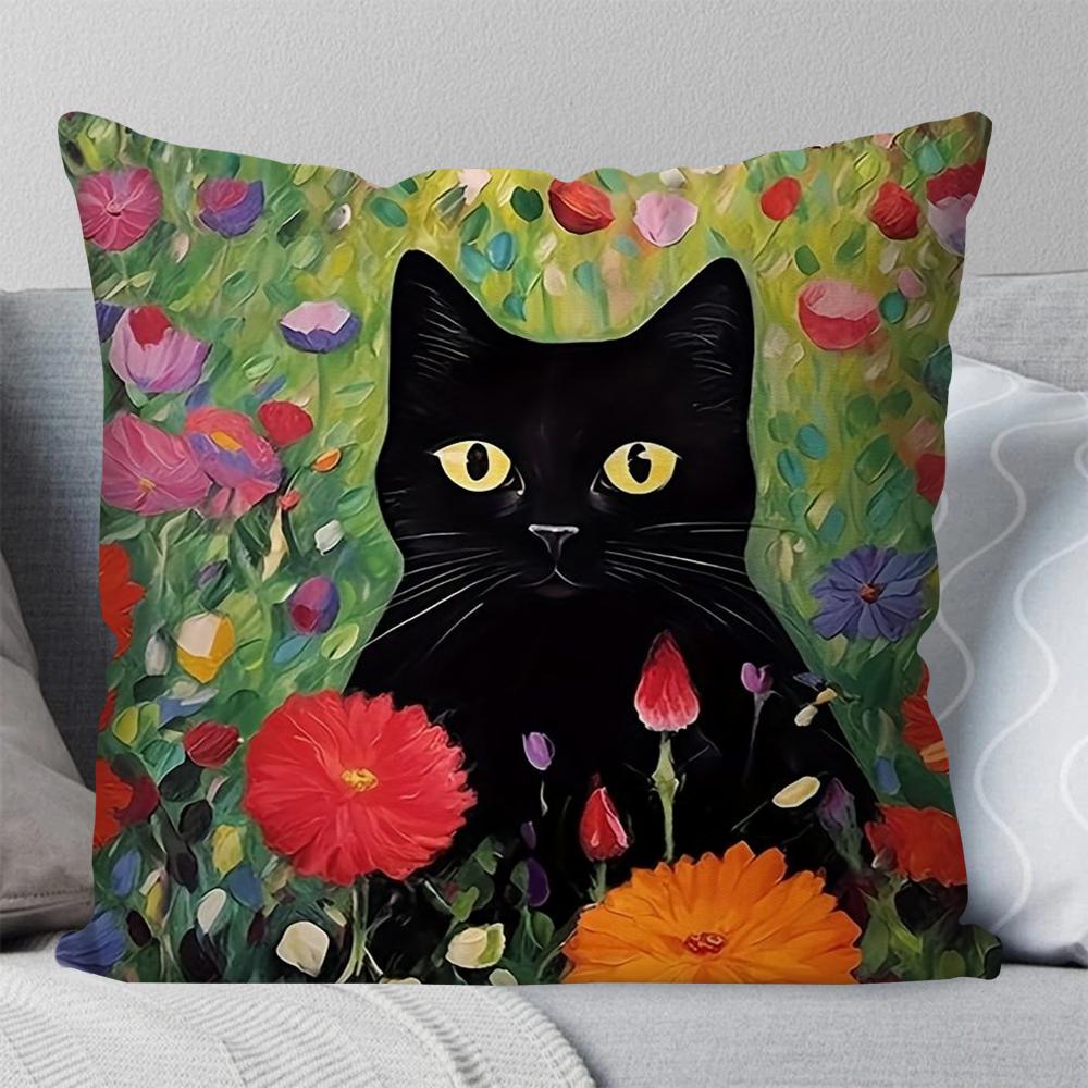 1Pcmatisse Monet Art Black Cat Animation Pillow Case Square Pillow Bedroom Sofaleisurecomfortcarlivingroom Home Decoration 40X40