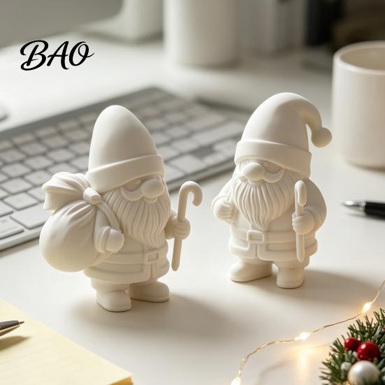 Personalized Christmas Gift 3D Printed Santa Claus Figure for DIY Painting, Tabletop Small with Cane Ornament, White Resin Figurine Holiday Desk Shelf