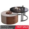 Italian Rock Slab Coffee Table Living Room Household Small Apartment Saddle Leather Round Coffee Table