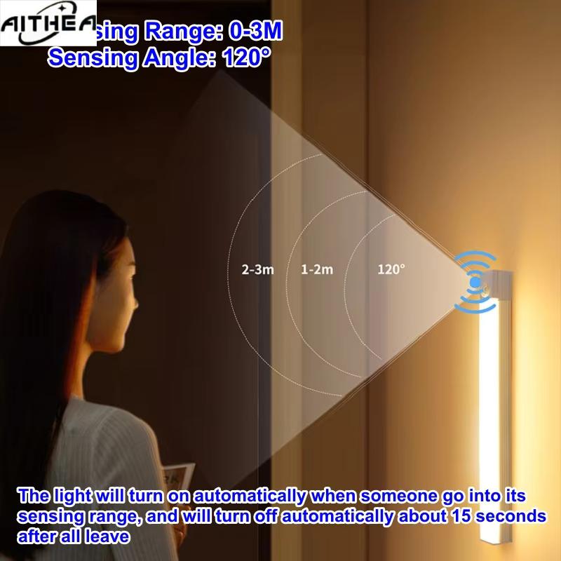 AITHEA USB Rechargeable Motion Sensor LED Bar Light Induction Night Light Portable Long Strip Cabinet Lamp for Kitchen Bedside