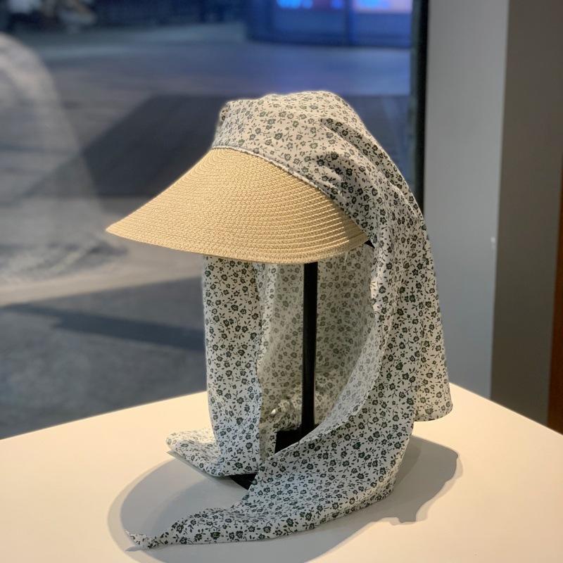 

Sun hat children summer eaves UV protection outdoor fashion versatile sun protection headscarf hat beach straw hat One size квіткові білого кольору